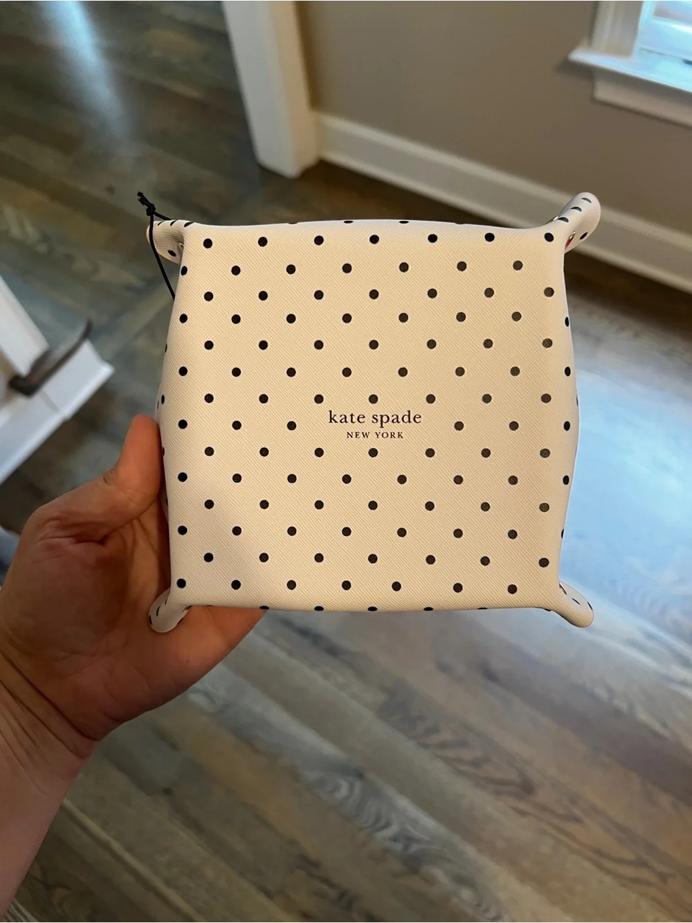 kate spade Polka Dot Leather Valet Tray with Pink and Green Monogram